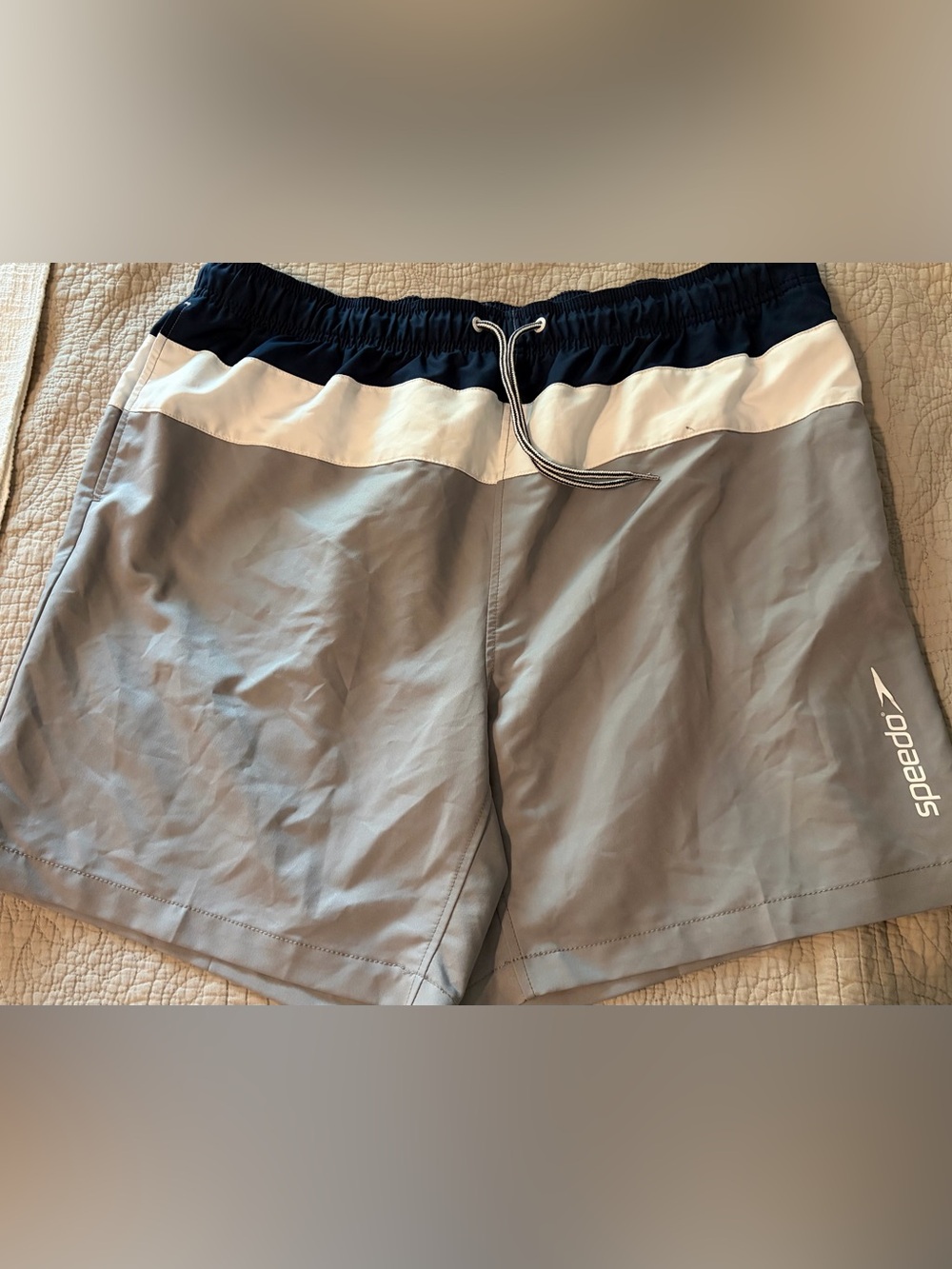 Speedo Navy/Gray/White Men's Swim Trunks. Size XXL/7” inseam. Very good.